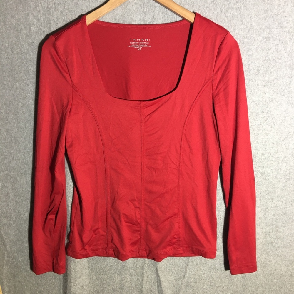 Tahari Red Long Sleeve Blouse